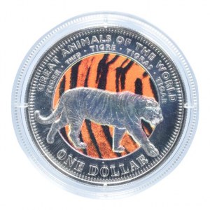 Fiji, 1 dolar 2009 Tygr, barevná mince, kapsle