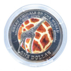 Fiji, 1 dolar 2009 Žirafa, barevná mince, poškozená kapsle