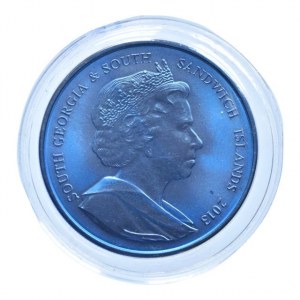 Jižní Georgie, 2 pounds 2013 Blue Whale, z modrého titanu 990/1000, 10g, kapsle, cert., orig.etue