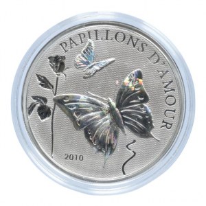Kamerun, 1000 francs 2010, Motýli lásky - Papillons d'Amour, Ag925, 25.1g, kapsle