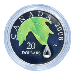 Kanada, 20 dolar 2008 Crystal Raindrop, stříbrná barevná mince, Ag999, 31.39g, kapsle, cert., orig.etue