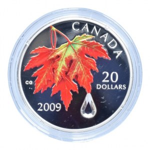 Kanada, 20 dolar 2009 Crystal Raindrop, stříbrná barevná mince, Ag999, 31.39g, kapsle, cert., orig.etue