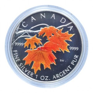 Kanada, 5 dolar 2007 Sugar Maple in Orange, stříbrná barevná mince, Ag999, 31.390g, kapsle, cert., orig.etue