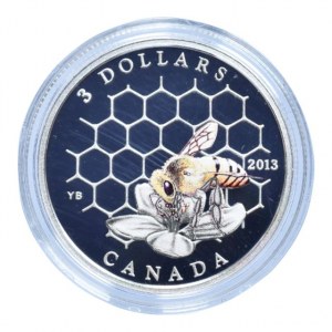 Kanada, 3 dolar 2013 Bee and Hive, stříbrná barevná mince, Ag999, 7.96g, kapsle, cert., orig.etue
