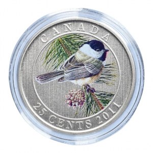 Kanada, 25 cent 2011 Black-capped Chickadee, barevná mince, kapsle, cert., orig.etue
