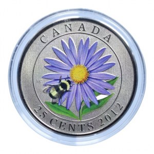 Kanada, 25 cent 2012 Aster with Bumble bee, barevná mince, kapsle, cert., orig.etue