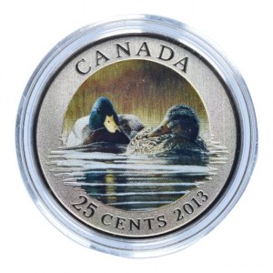 Kanada, 25 cent 2013 Mallard, barevná mince, kapsle, cert., orig.etue