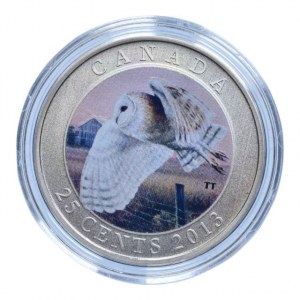 Kanada, 25 cent 2013 Barn Owl, barevná mince, kapsle, cert., orig.etue