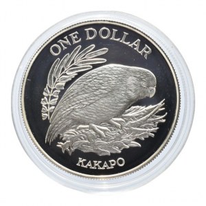 Nový Zéland, 1 dolar 1986, Kakapo Bird, Ag925, 27.2g, kapsle