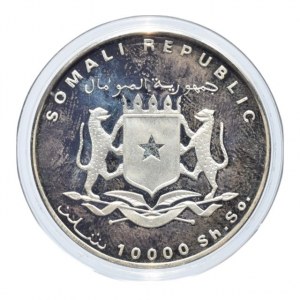 Somálsko, 1000 shilling 1998, pštrosi, Ag999, 15g, kapsle
