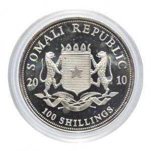 Somálsko, 100 shilling 2010, Africký slon, Ag999, 31.2g, kapsle