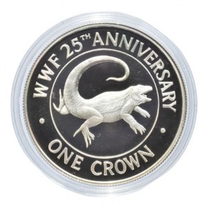 Turks a Caicos, 1 crown 1988, 25. výročí Světového fondu na ochranu přírody, Ag925, 28.5g, kapsle