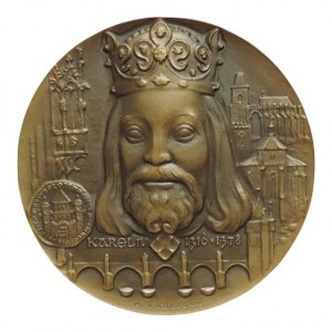 Knobloch, M. Karel IV.1376-1378, 600.výročí od úmrtí, Bz 75mm, portrét čelně/český lev, etue