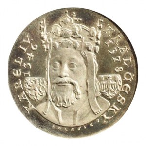 Kolářský Zdeněk, 1931 - Karel IV. - 600 let úmrtí 1978 - korunované poprsí, znaky, opis / panovník klečí před sv. Václavem, Karolinum, opisy, Sign., Punc., Ag900, 38mm, 24.42g, orig.plastové pouzdro s kartou