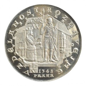 Kolářský Zdeněk, 1931 - Karel IV. - 600 let úmrtí 1978 - korunované poprsí, znaky, opis / panovník klečí před sv. Václavem, Karolinum, opisy, Sign., Punc., Ag900, 38mm, 24.42g, kapsle