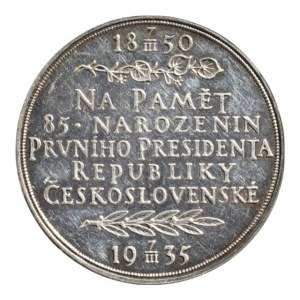 Španiel O. - na 85.narozeniny 1935, poprsí zprava, opis / 7-řádkový nápis, ratolesti, Ag lesklé 32mm, 14.94g, punc, sign., patina