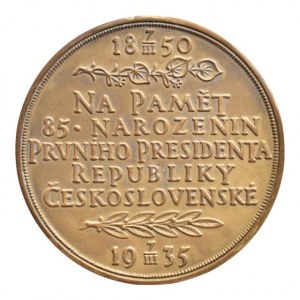 Španiel O. - na 85.narozeniny 1935 - poprsí zprava, opis / 7-řádkový nápis, ratolesti, Sign., bronz 60 mm