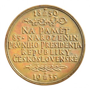 Španiel O. - na 85.narozeniny 1935 - poprsí zprava, opis / 7-řádkový nápis, ratolesti, Sign., bronz 50 mm, dr.škr., patina