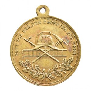 Wustung/Poustka - Část obce Višňová (okres Liberec) AE Medaile 1908 - Oslavy 25-letého založení dobrovolného hasičského sboru.