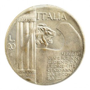 Itálie, medaile 1943-Mussolini MCMXLIII, podobná jako 20 lira 1928