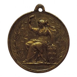 Ms 34mm s ouškem, Na památku Jubilejní řemeslné výstavy v Prátru 1888, sedící Alegorie řemesel/nápis ve věnci, podložní lístek