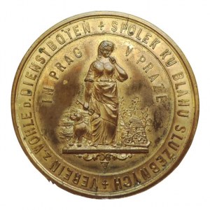 AE medaile 47mm 1908 Spolek pro blaho služebných v Praze, alegorie/vyrytý nápis ve věnci Marie Štroufková 19 6-XII 08, dvojjazyčný nápis, původní etue