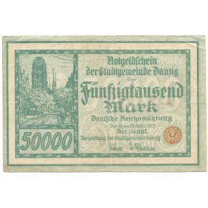 Gdansk, 50,000 marks 1923, 5 figures with ❊