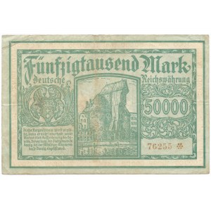 Gdansk, 50,000 marks 1923, 5 figures with ❊