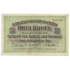Poznań, 3 ruble 1916 , seria U
