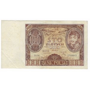 100 zlotých 1932, série AŁ - dvě svislé čáry na spodním okraji