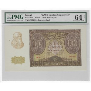 100 Zloty 1940, Serie B - Ablenkungsfälschung - PMG 64