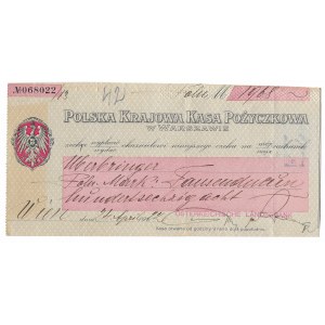 Polska Krajowa Kasa Pożyczkowa - czek 1922