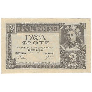2 Zloty 1936 - ohne Serie und Nummerierung und ohne Unterdruck