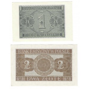 Zestaw,2 sztuki - 2 złote 1941, seria AE, 1 złoty 1941 seria BD