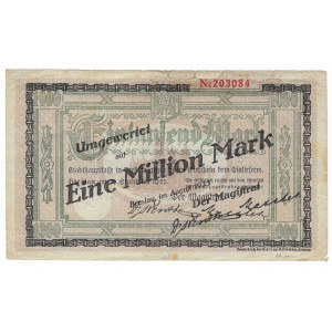 Vroclav (Breslau), 1 milión mariek 1923, pretlačené na bankovke 100 mariek 1922