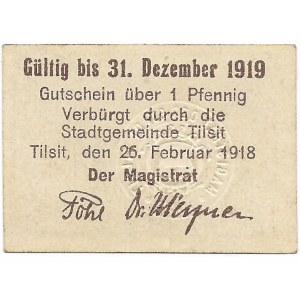 Tylża (Tilsit), 1 fenig 1918 - ogromnie rzadki w tak pięknym stanie