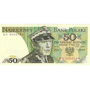 50 Zloty 1975, Serie BD - niedrige Nummer 0000344