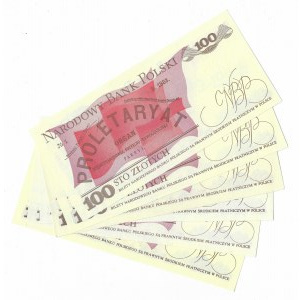 100 złotych 1986, zestaw 6 sztuk - serie PL,PA,PH,PD,PW,PY