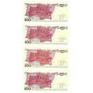 100 złotych 1988, zestaw 4 sztuki - serie RM,RA,RE,RK