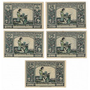 Zielona Góra (Grunberg), zestaw 5 sztuk - 1.5 marki, 1 marka, 75 fenigów, 50 fenigów i 25 fenigów