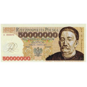 50 miliónov PLN 2007, séria A - vizualizácia bankovky pred nominálnou hodnotou