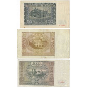 50 złotych 1941 (seria A), 100 złotych 1940 (seria D), 100 złotych 1941 (seria A) - zestaw 3 sztuki