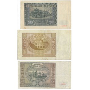 50 zloty 1941 (series A), 100 zloty 1940 (series D), 100 zloty 1941 (series A) - set of 3 pieces