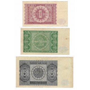 1 złoty, 2 złote, 5 złotych 1946 - zestaw 3 sztuki