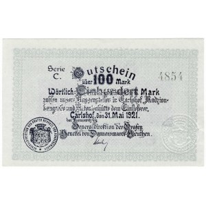 Karłuszowiec (Carlshof), 100 marek 1921 - perforacja ENTWERTET