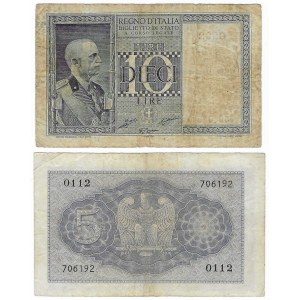 Italien Satz von 5 Lire 1940 und 10 Lire 1938