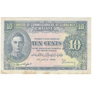 Malaje, 10 centów 1941 - ładny