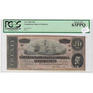 United States of America, $20 1864, PCGS 63 PPQ