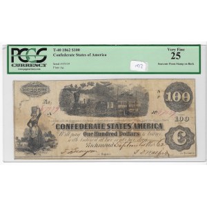 Stany Zjednoczone Ameryki, 100 dolarów 1862, The Confederate States America Richmond - PMG 25