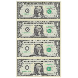 Vereinigte Staaten von Amerika, unbeschnittenes Blatt 4 x 1 Dollar 1985